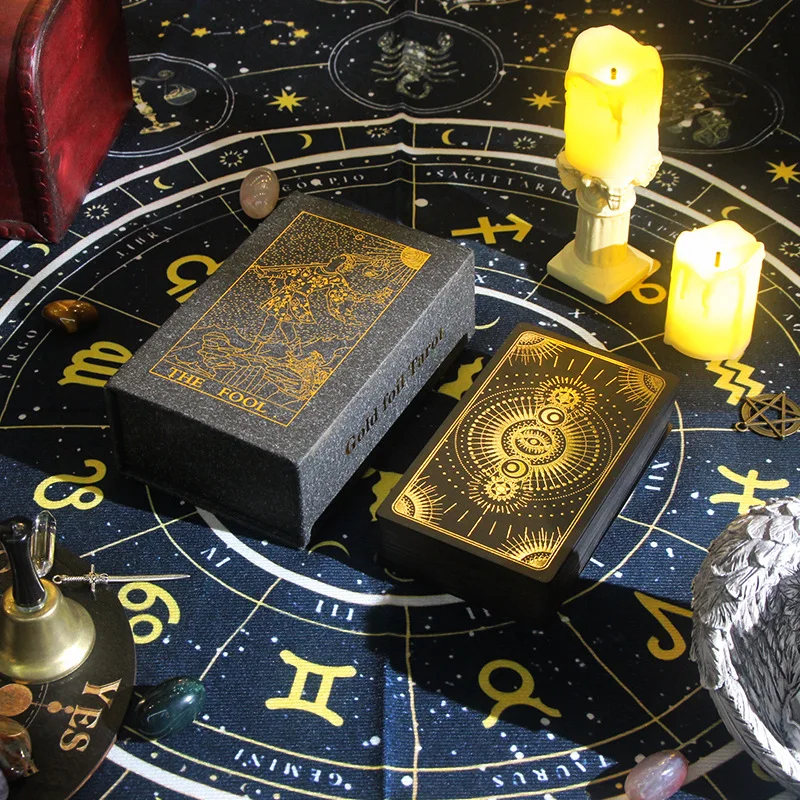 Wholesale Gold Foil Tarot Hot Stamping Spot Plastic Pvc Waterproof Black Base Tarot Board Games