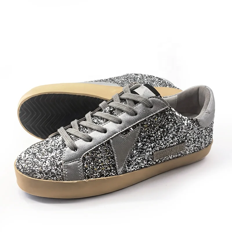 G Fashion Brand Designer Luxury Slivery Glitter Ball Star Genuine Leather Casual Sports Walking Running Men Women Sneakers Shoes