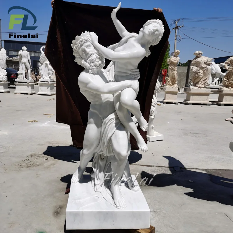 Finelai Famous outdoor garden stone life size white Marble Poseidon Greek God Statue sculpture