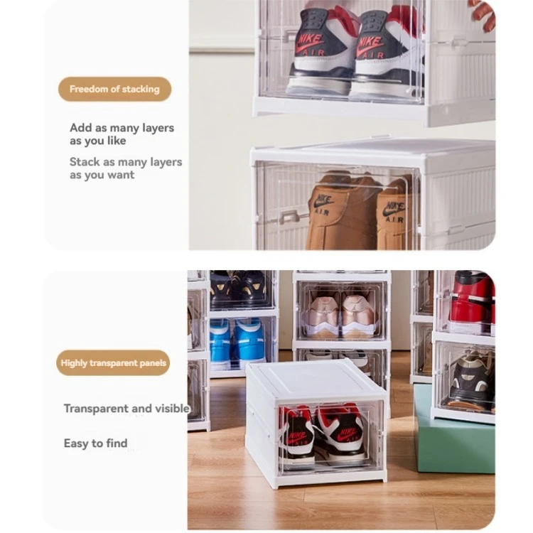 Free Installation 6-Tier Foldable Plastic Shoe Rack Organizer Container Stackable Folding Shoe Storage Box