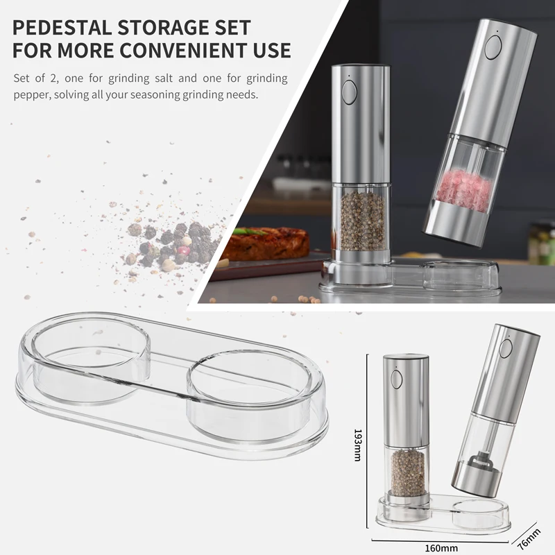 New Arrivals Stainless Steel 95ML Rechargeable Electric Salt and Pepper Spice Grinder Mills Set with Storage Base