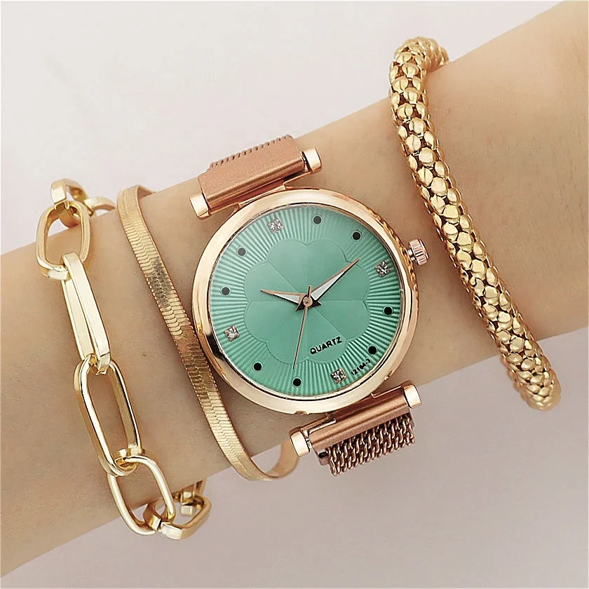 2023 New Women ladies Fashion Luxury Quartz Magnet Buckle Watch Bracelet 5 Set Wristwatch with Gift Boxes