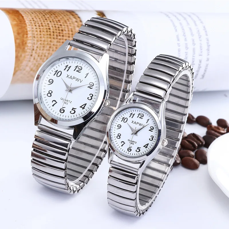 PUSHI 2022 popular casual digital quartz stretch watch waterproof stainless steel band watches for lovers