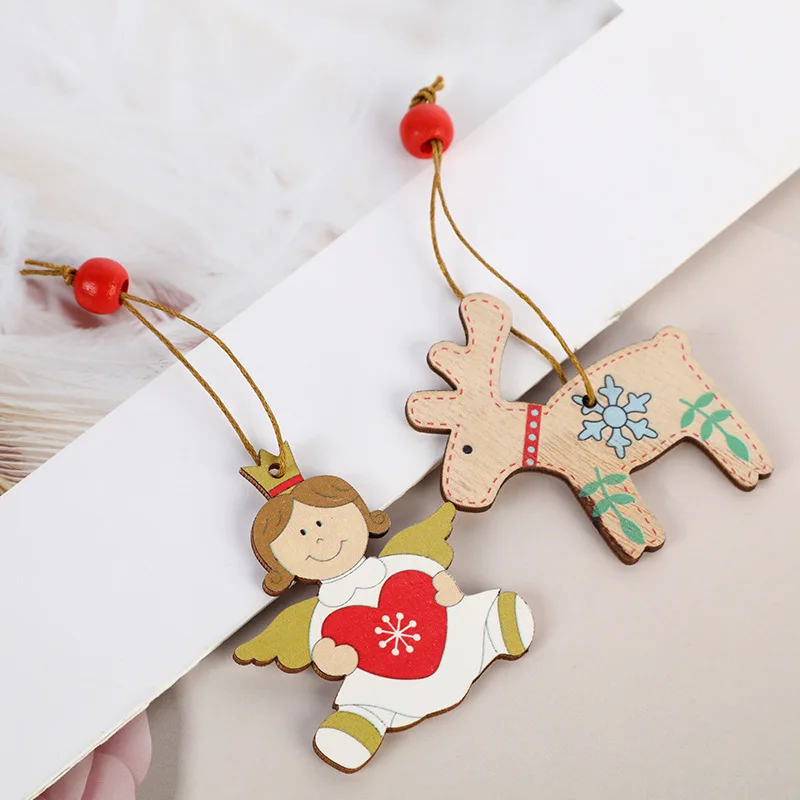 Christmas supplies props painted lovely angel and christmas elk Christmas gifts wooden pendant