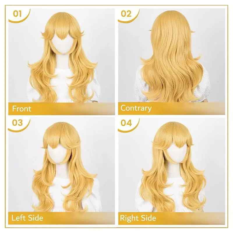 Children/kids version wig 80 cm long body wave gold color Princess Peach cosplay wig for kids