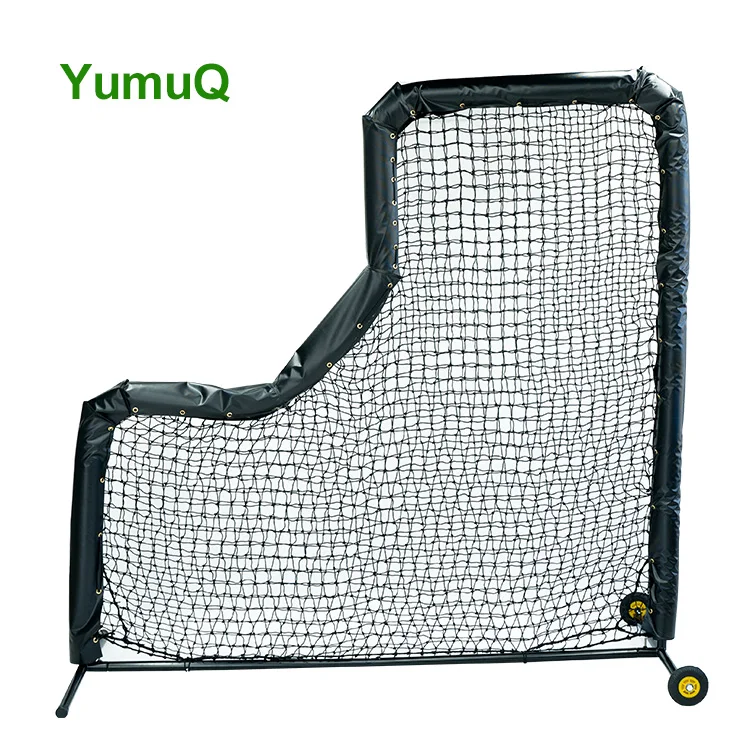 YumuQ L-Type  Baseball Pitching Screen 7x7 feet Net with Removable Wheels 38*1.0mm Metal Frame Pipe