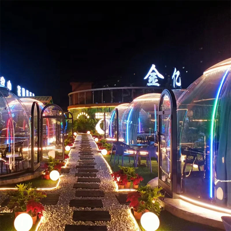 Full House Glamping Geodesic Camping dome prefab glass polycarbonate price bubble house kids
