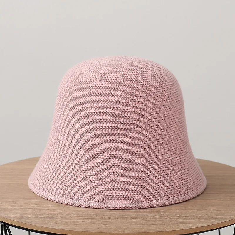 RTS Fashion Custom Logo Solid Color Women Summer hats Breathable Fisherman Hat Handmade Crochet Knit Bucket Hat