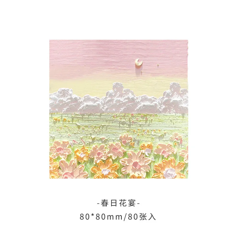 80 sheets Oil Painting Note Sticker Self-Adhesive Sticky Notes Memo Pad Scrapbooking Stickers Office School Stationery Notepad