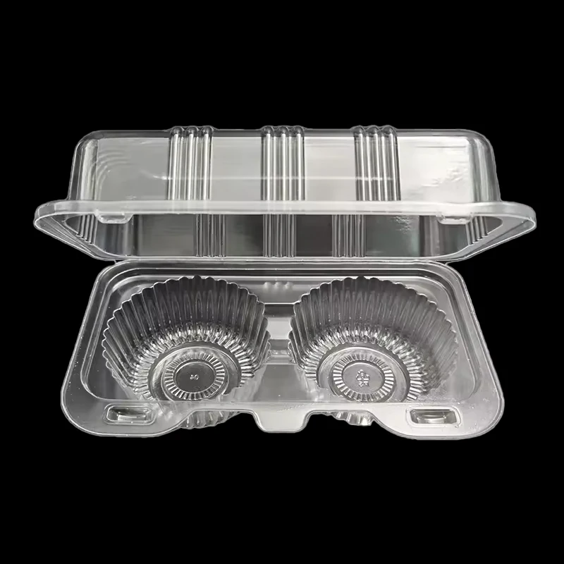 Most PET Blister Plastic Packaging Eggs Storage Tray Disposable Two-Compartment Mini Cake Food Container for Hamburger Use