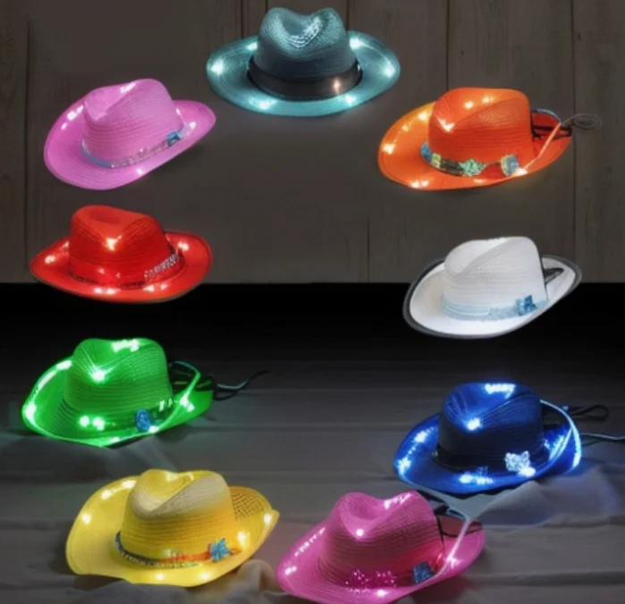 Colorful LED Flashing Light Up Hip Hop Jazz Hat Cowboy Hat With Sequins For Party Carnival Performance
