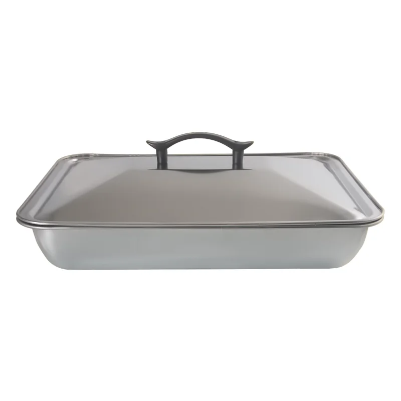 Custom Wholesale Multi Specification Cookware Food Serving Plates Kitchen Rectangular Stainless Steel Tray With Lid