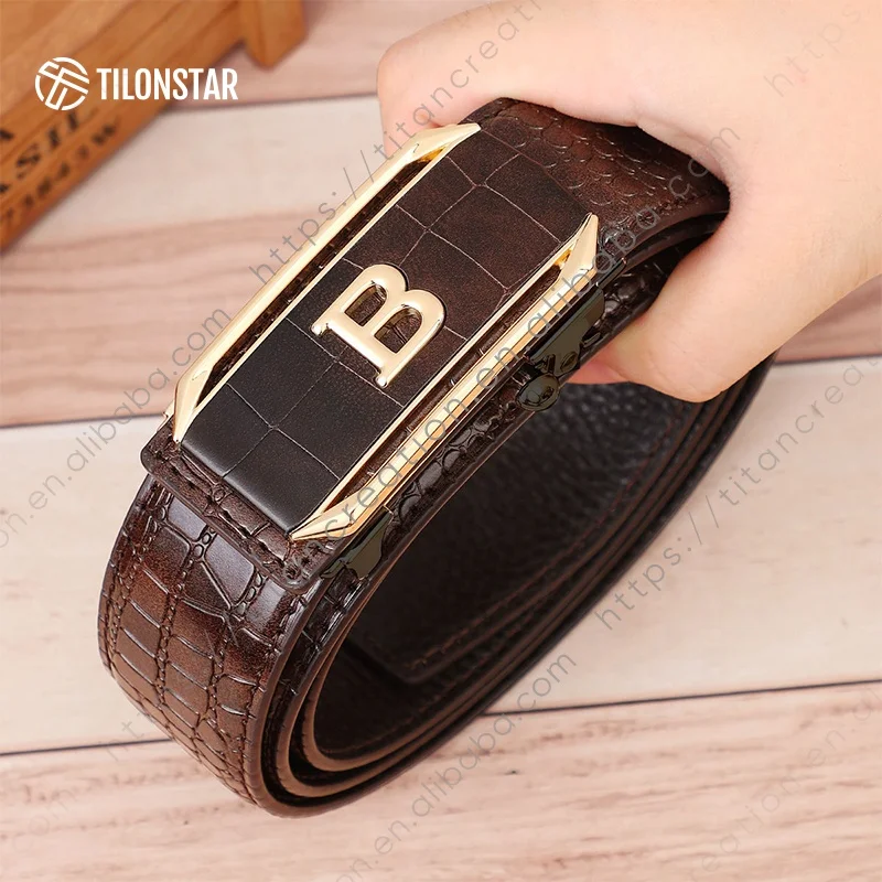 TILONSTAR TDY117 High Quality Adjustable Automatic Buckle Split PU Crocodile Pattern Leather Belt