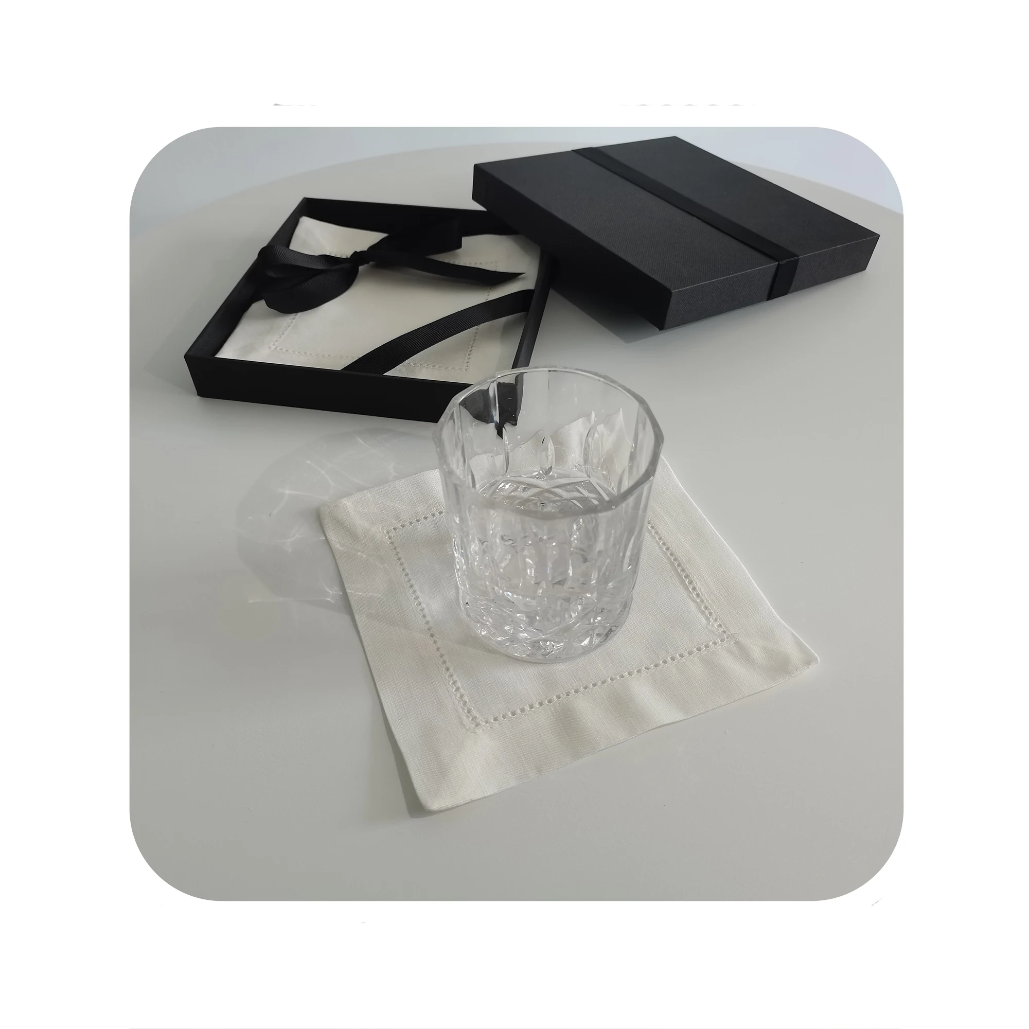 Grass Green Hemstitch Napkin 100% Natural Color Flax Prasinous Linen Table Napkins for Hotels / Restaurants