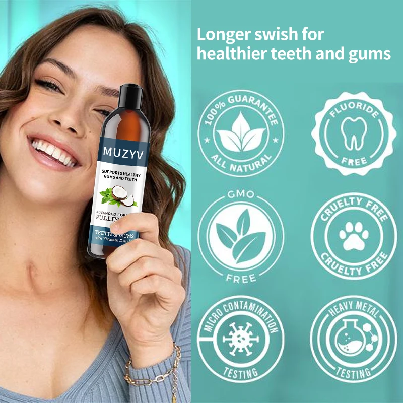 Custom Natural plant Essential Oils Mouth Wash Fresh Breath Teeth Whitening mint coconut Oil Pulling Mouthwash