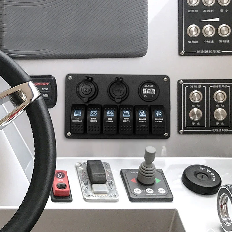 Vehicle Custom Caravan Accessories 6 Gang Switch Panel With Voltmeter Usb Socket For Camper Car