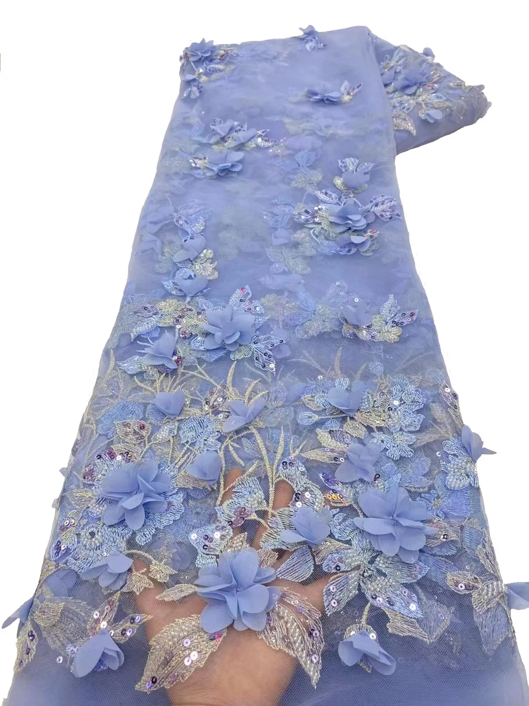 Three-dimensional Flower Dress Embroidered Fabric Fashion French Wedding Dress Bead Tube Lace Fabric