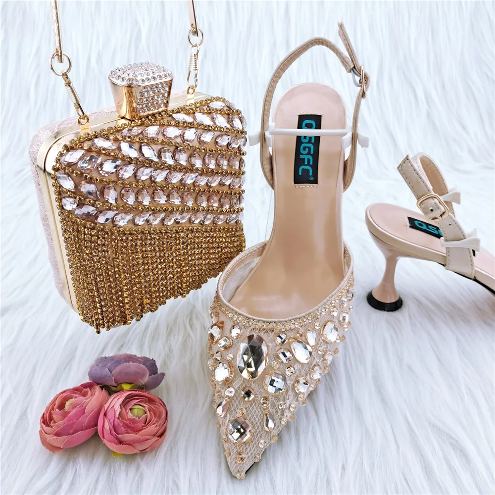 luxury wedding matching women fashion designer shoes and hand bags sets italian matching pouch african