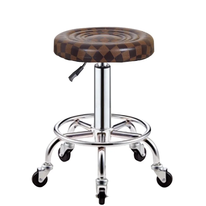 Modern Lift Rotate Movable  Bar Stool round Pulley stool for Beauty Salon Cashier Kitchen  Customized PU Metal base Adjustable
