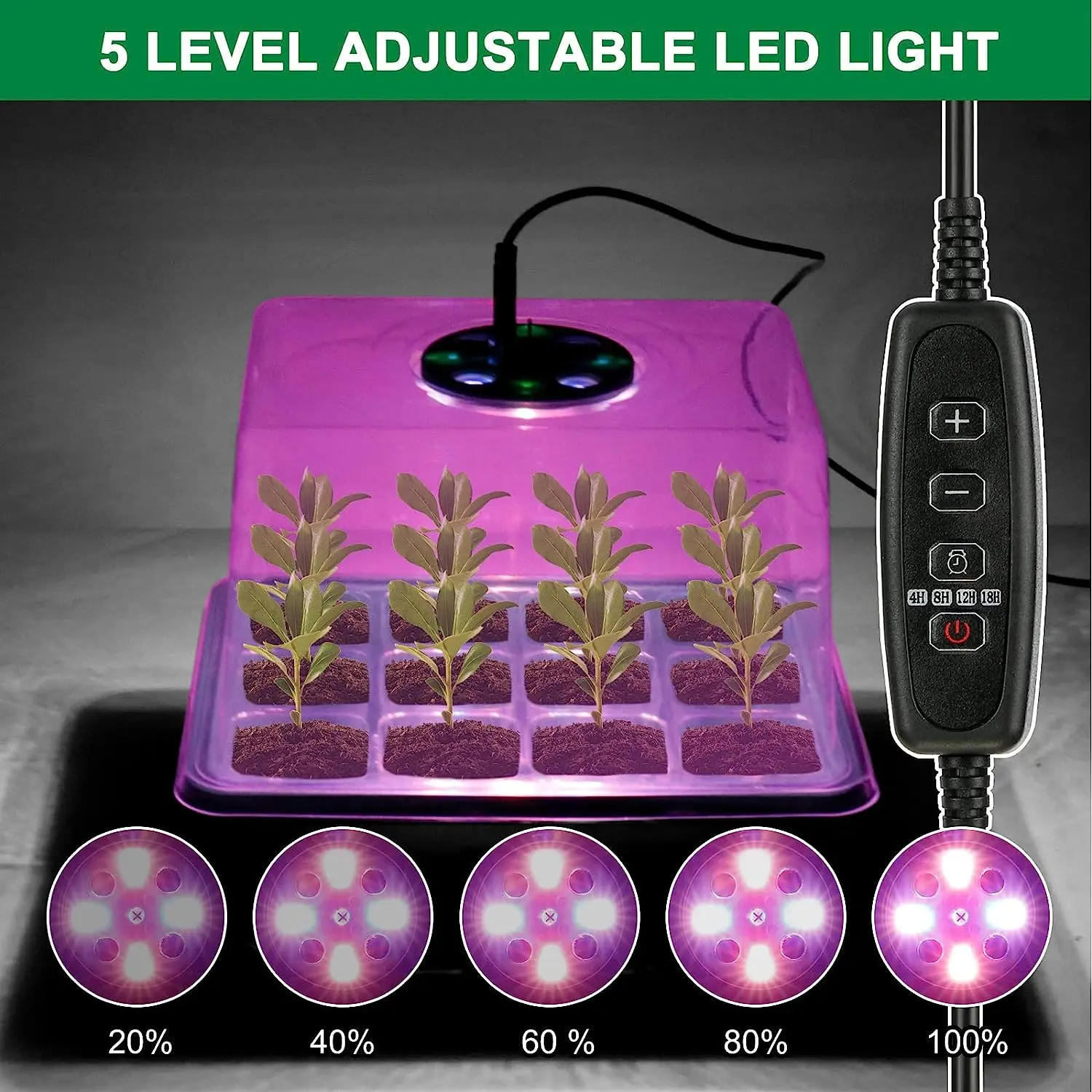 Seed Starter Tray Mini Propagator Plant Grow Kit with Humidity Vented Adjustable Domes for Home Garden Greenhouse Seeds Growing