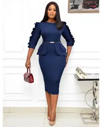 Vestidos Y Faldas Largas De Mujer Gorditas Office Bandage Dress Bodycon Formal Long Sleeve Midi Dress