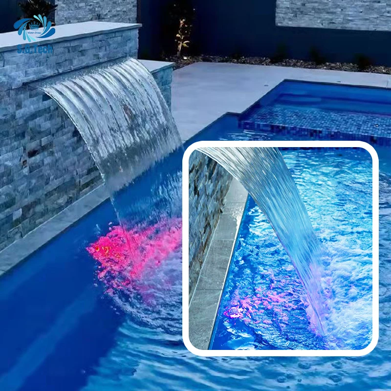 High Quality ABS Water Cascade Waterfall Curtain Customized With LED Light Acrylic Pool Waterfall