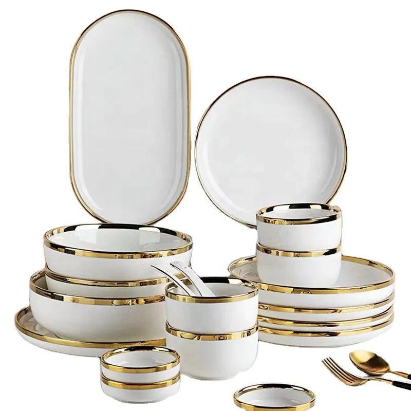 4/6/8 Person White Porcelain Plates For Food Dinner Set Ceramic Plates And Bowls Set Tableware Set