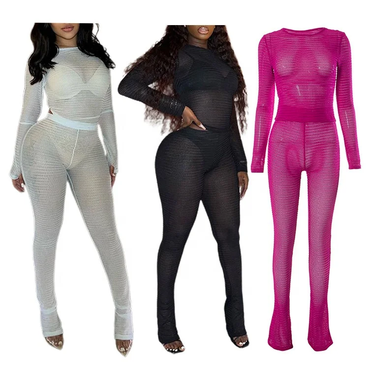 MT157-trendy women clothes see through net 2 piece set women sexy suit for women