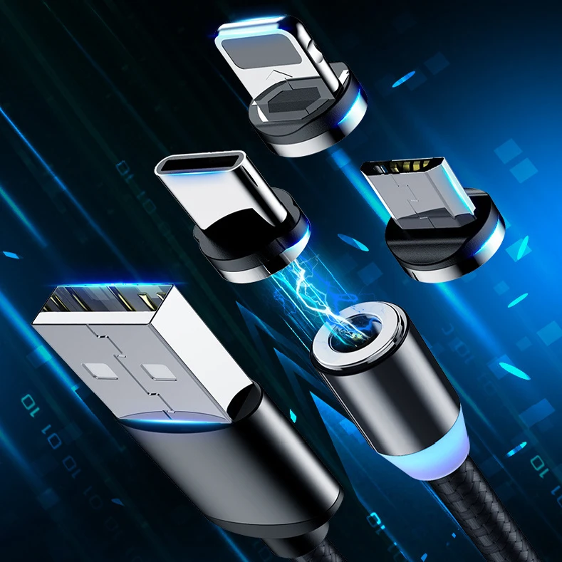 Round Shape Magnetic USB 3 In 1 Charging Cable Magnet Charger USB-C Cable With Type-C Micro USBA lOS For Phone And Smart Watch