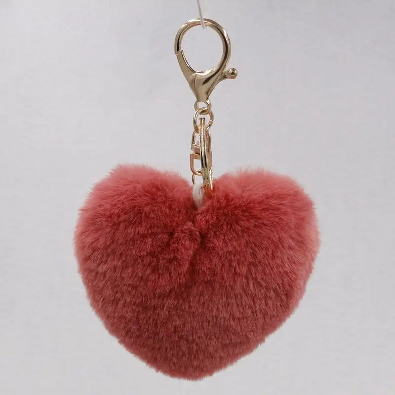 
new fashion custom fluffy heart furry fur pom pom ball key chain 