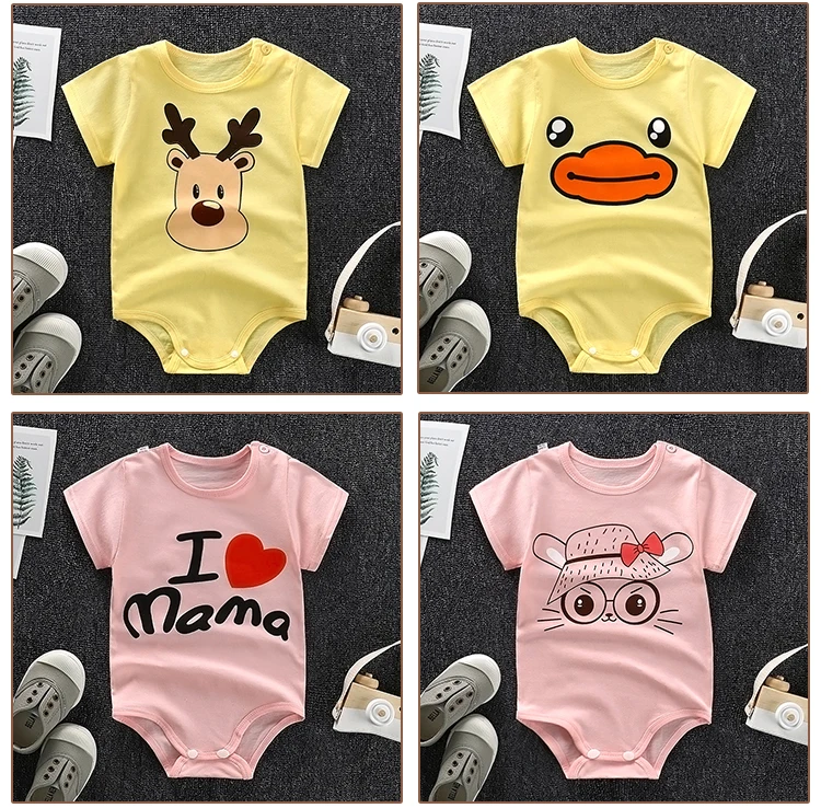 
2021Baby cartoon short-sleeved triangle cotton jumpsuit romper without fluorescent agent 