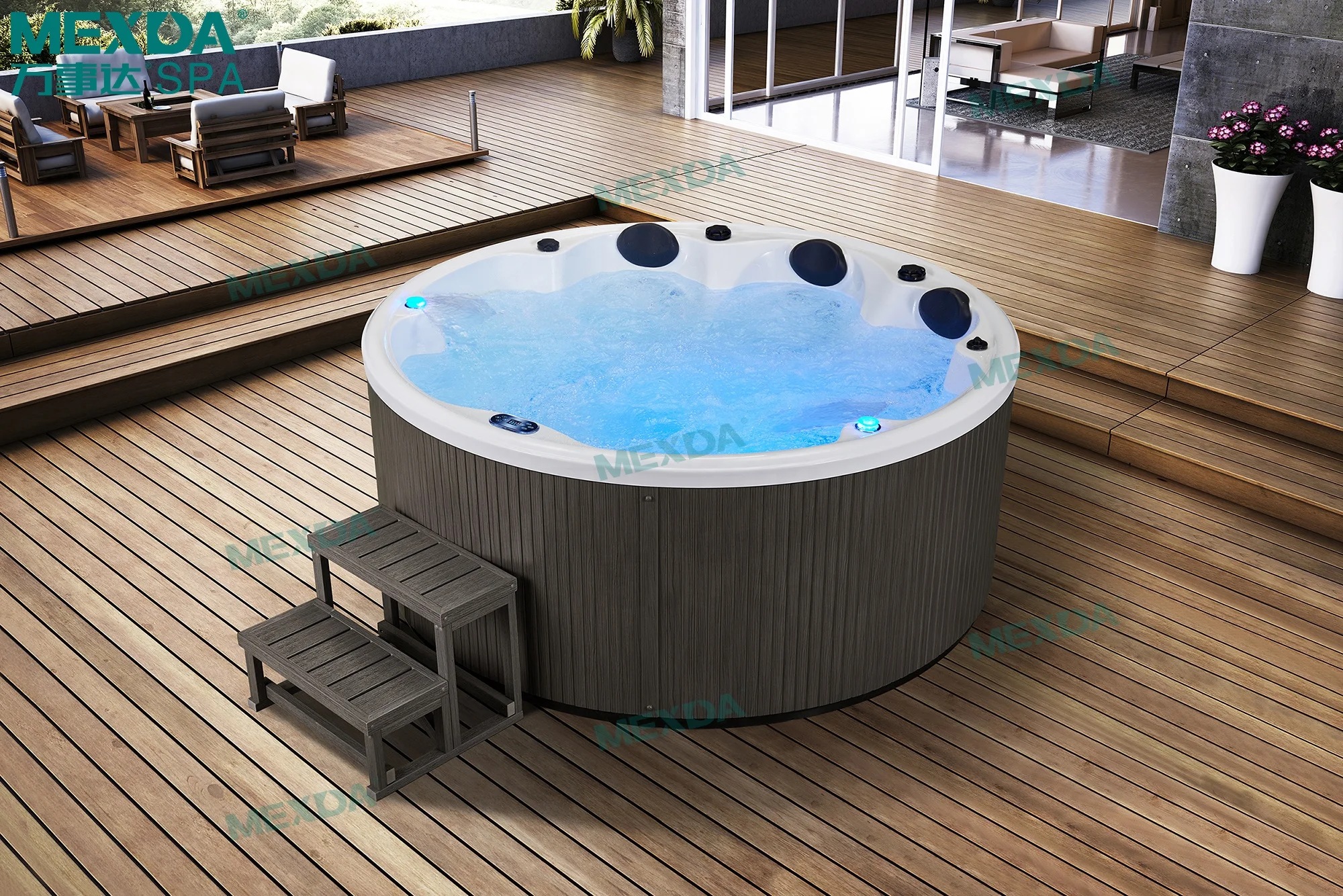 MEXDA Round Outdoor Spa Hot Tub Jacuzzi for 8 People WS-097