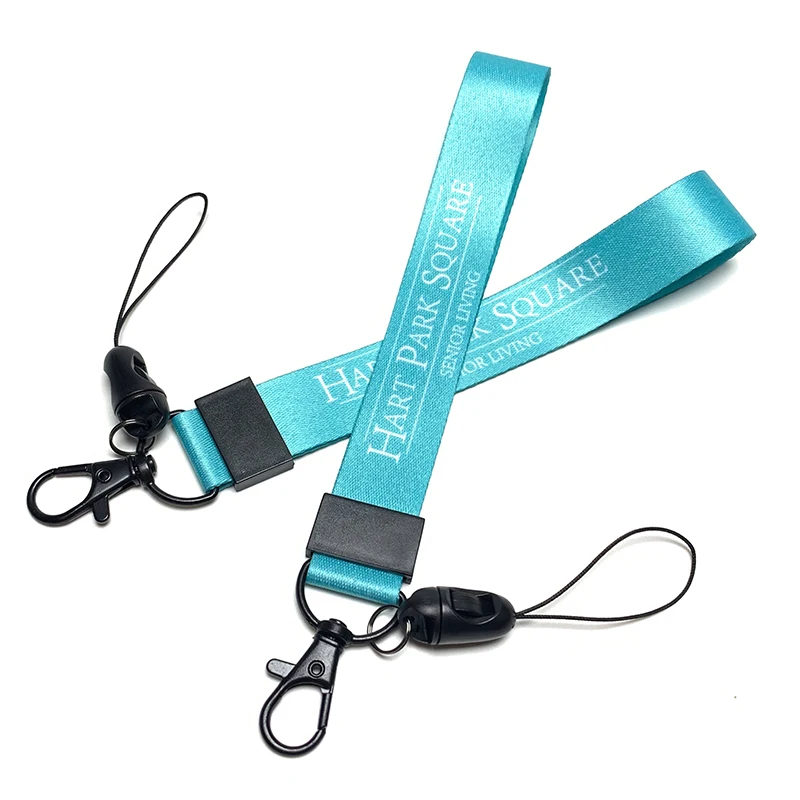 Hot Sale Cell Phone Accessories Blue Polyester Short Lanyard Wrist Keychains Mobile Phone Lanyard