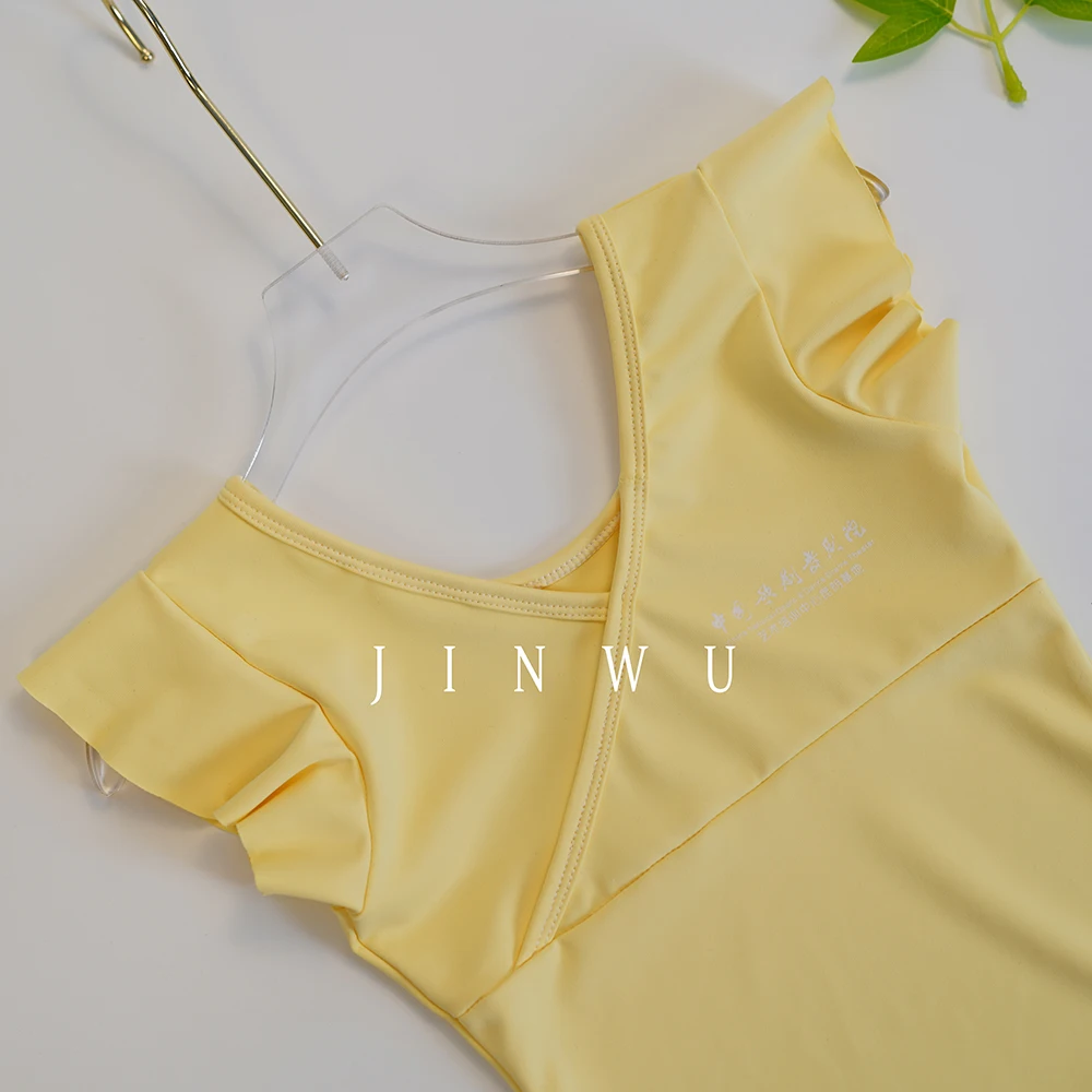 Wholesales good quality high quality yellow ruffle sleeves trainingwear dance girls ballet leotards