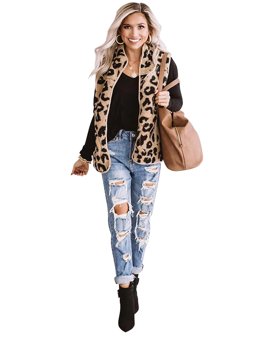 Hot Selling 2021 Fall Women Fashion Knitted Vest Womens Leopard Cashmere Vest Coat