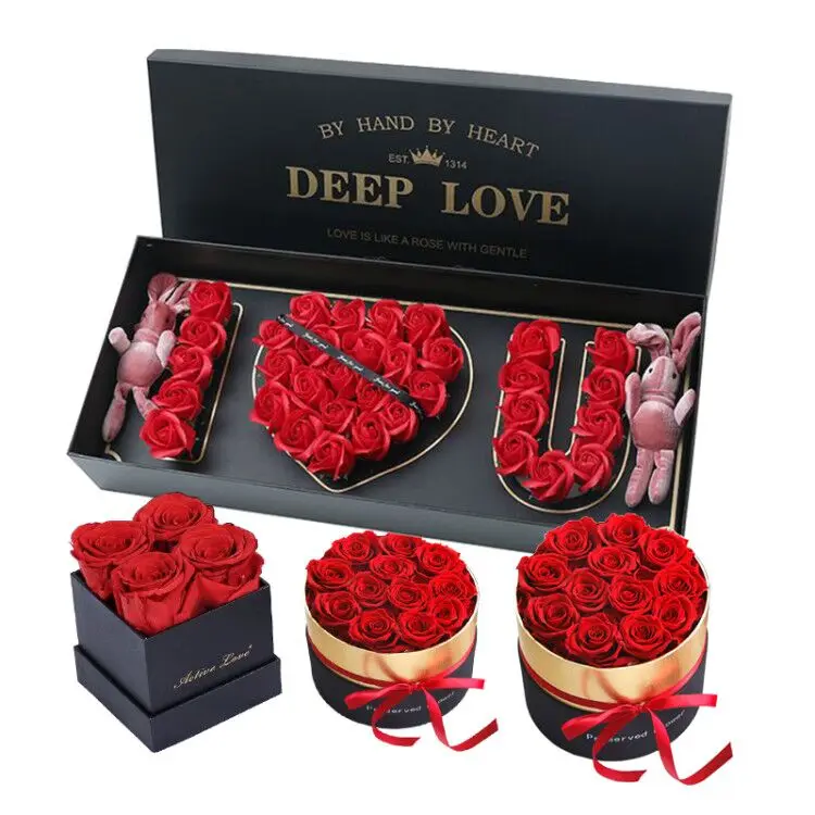 Custom Packaging Box Long Square Round Heart Hat Shaped Black Mom Gift Cardboard I Love You Flower Box