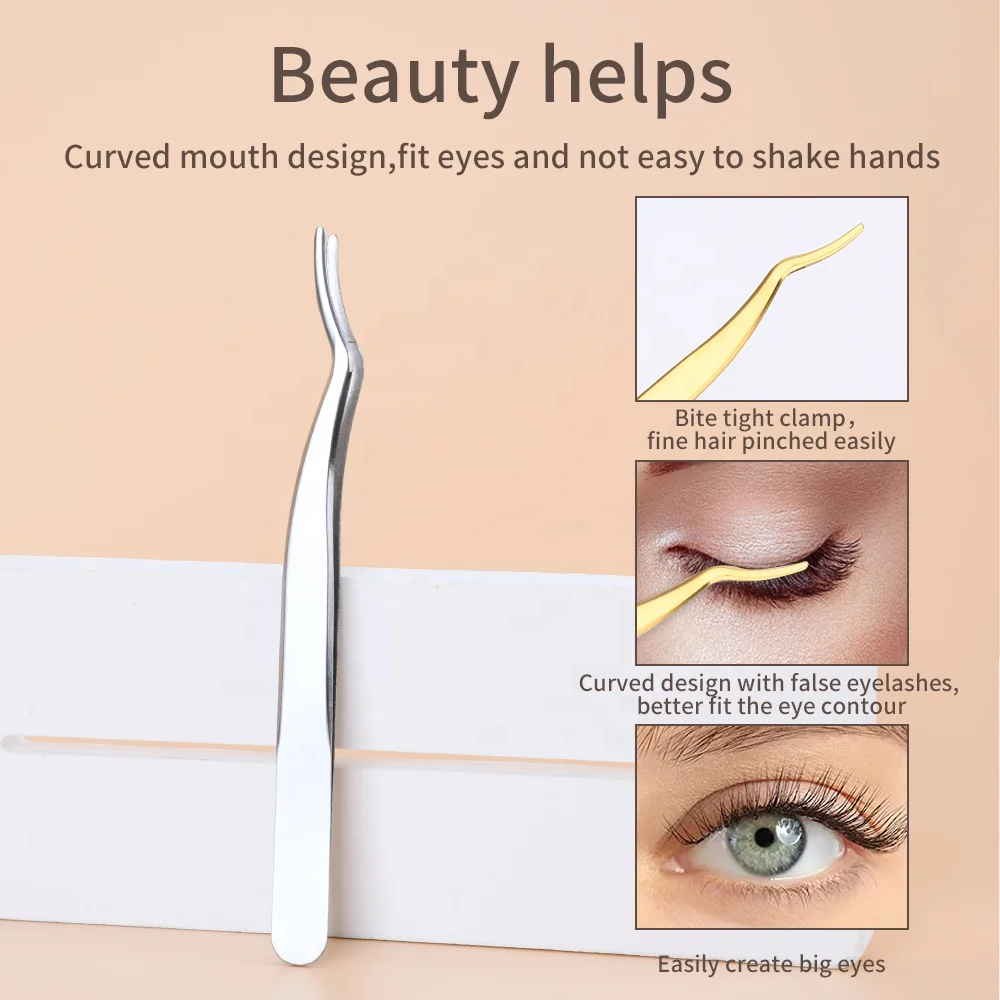 Customized New multiple colors stainless steel slanted lash tweezers for eyelash extension