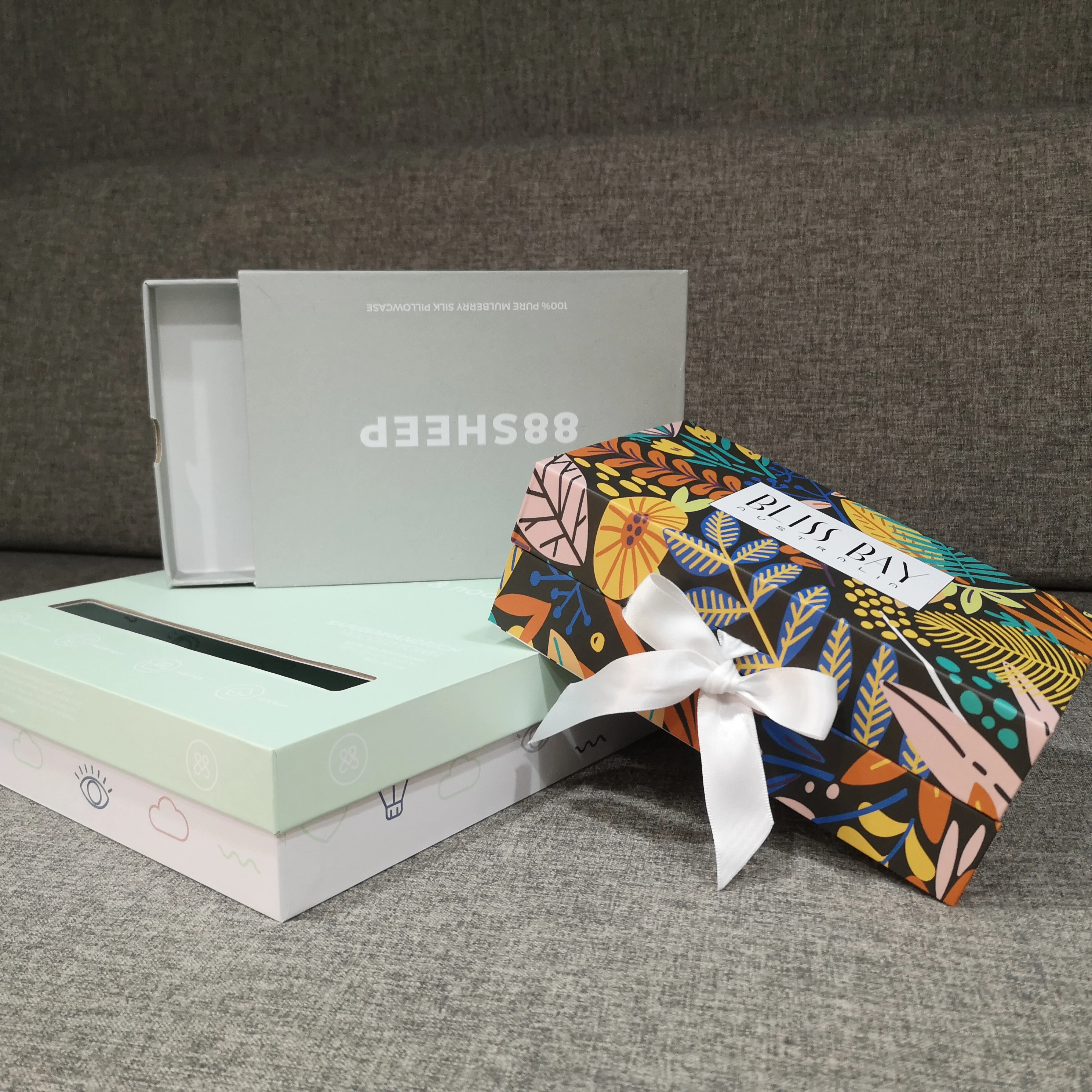 Custom Logo Rigid Gift Box Book-shaped & Drawer type Packaging Box Cardboard Paper Box with ribbon For Christmas Holiday