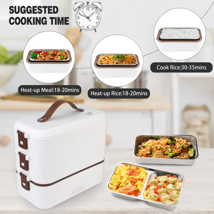 High Quality Stainless Steel Liner Car Portable Pluggable Desktop Kids Warmer Heating Electric Lunch box with Carry Bag