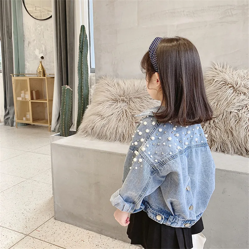Wholesale New Fashion Girl Outfits Little Toddler Boutique Clothing Girls Beaded Jean Jacket Coat For Kids 3