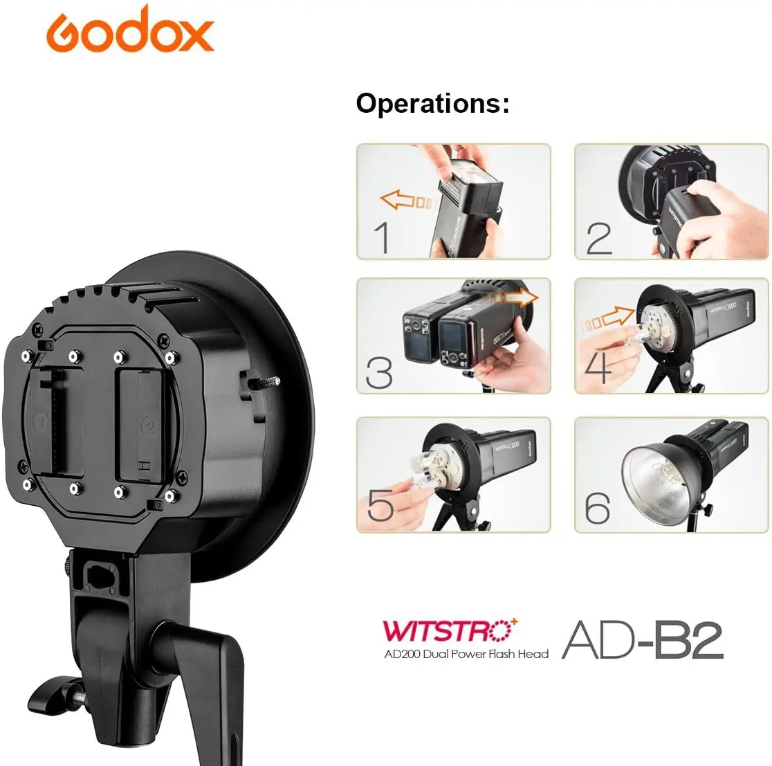 Godox AD-B2 Bowens Mount Dual Power Twin Light Head for Godox AD200 pro AD200