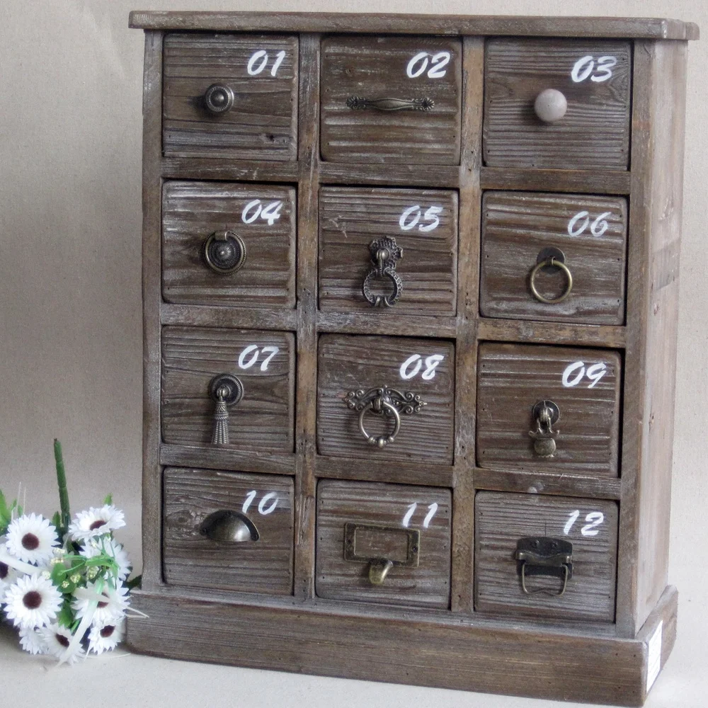 Rustic Vintage Small Recycled Wood Organizer Chest With Numbered Drawers, reclaimed wood drawer chest