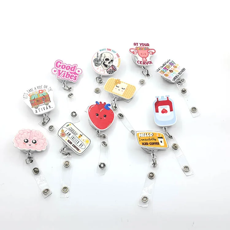 Customized Wholesale  Acrylic Retractable  Badge Holders Medical Bottle Funny Nurse Badge Reel