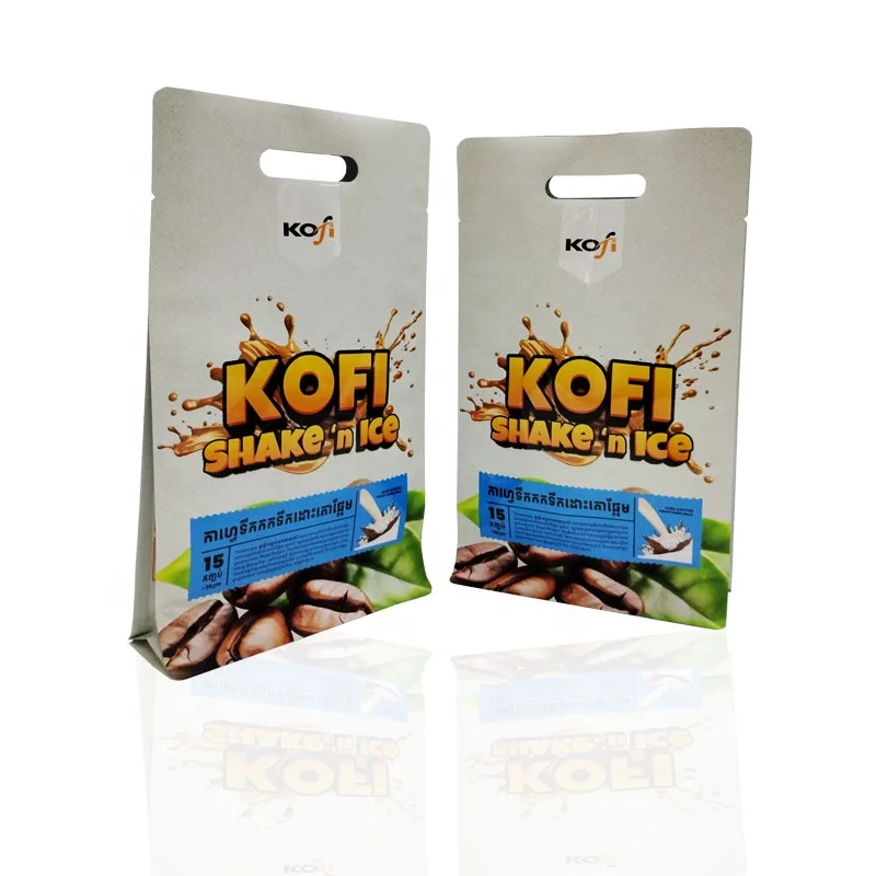 Food Grade Custom Coffee Pouch Packaging Bubble Tea Coffee Powder Packaging Pouches Stand Up Flat Bottom Pouch With Handle