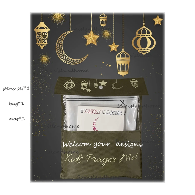 No Color Diy Prayer Mat Outdoor Folding Prayer Mat with Color Pens Portable bag kids Painting Prayer Mat