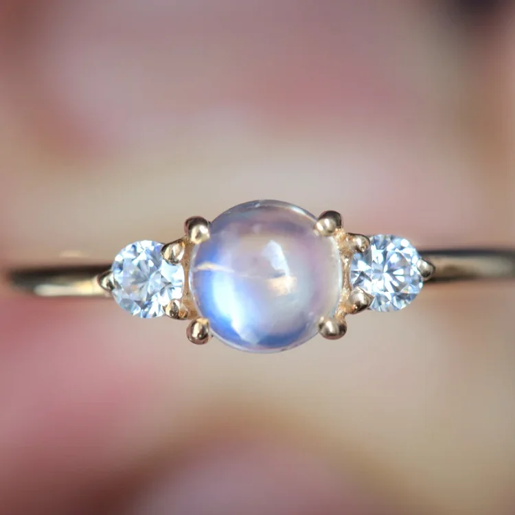 Minimalist silver 925 stone jewelry natural round blue moon stone diamond gem stone jewelry ring