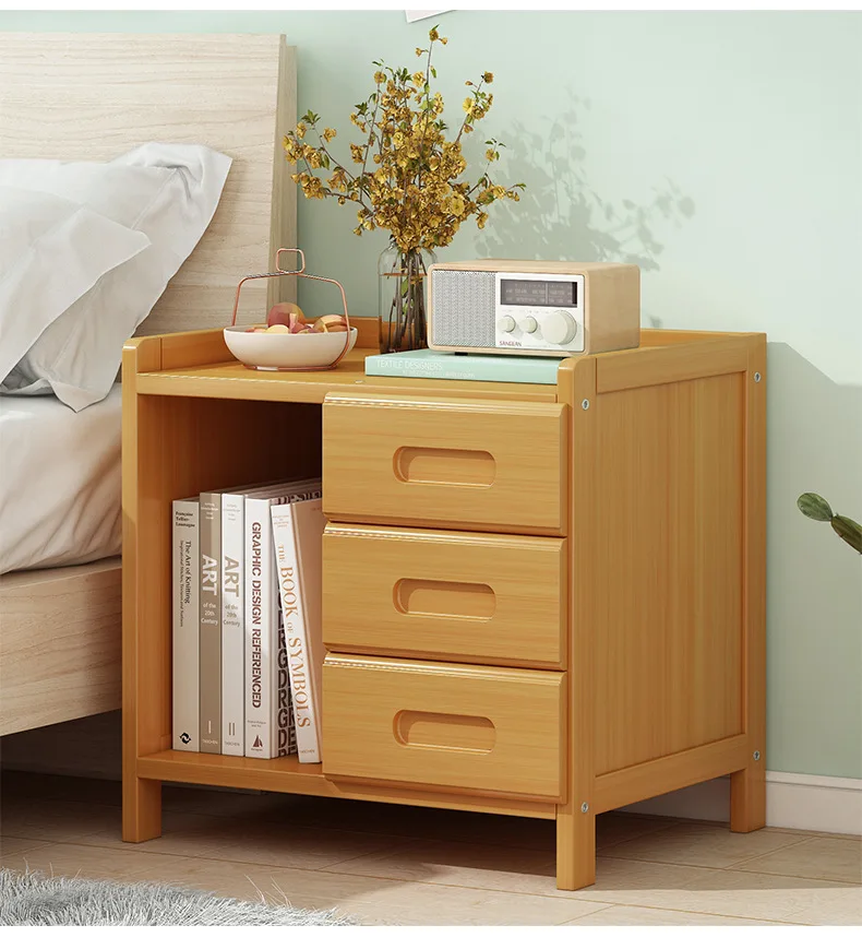 Smart Side/Nightstand Table - With 3 Cooling Drawer Slim Antique Nightstand Bamboo Nightstands For Bedroom Livingroom