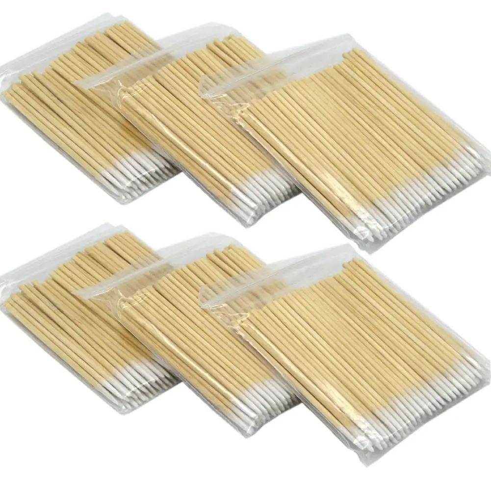 100 PCS/ bag Disposable Permanent Makeup Eyelash Cleaning Micro Eyelash Pointed Tip Wood Cotton Swab