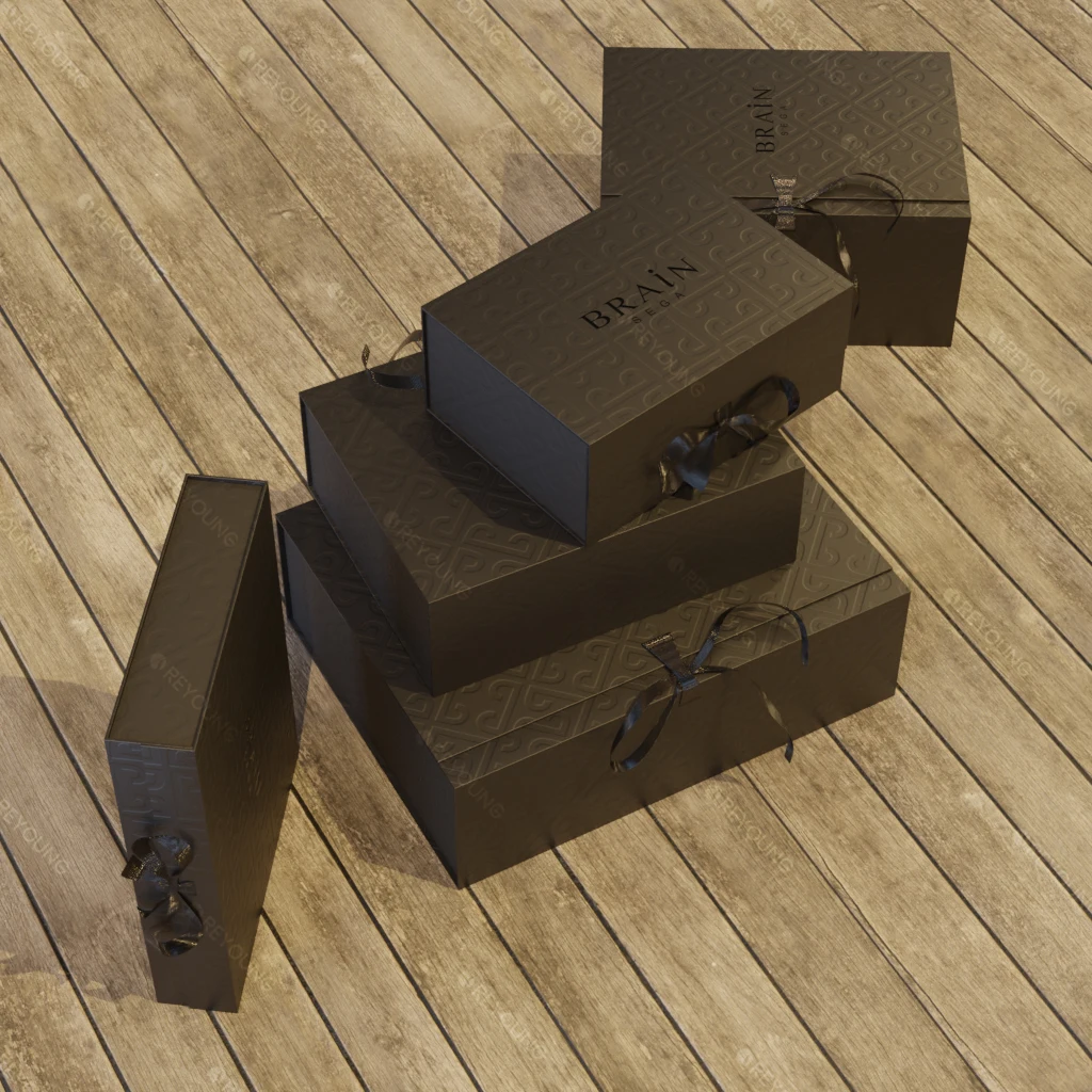 Custom Luxury Black Paper Magnet Foldable Magnetic Folding Gift Box Wedding Dress Apparel Clothing Packaging Box With Ribbon