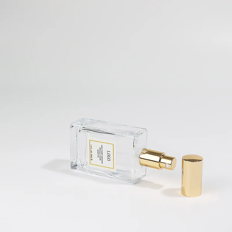Glass Spray perfume bottles Cosmetic Square Crystal Bottle 30Ml Refillable perfume bottle screw neck with Gold Lid